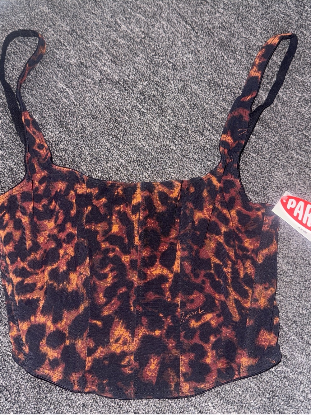 Corset Leopard Print Square Neck Cami Top - Brown/Black small